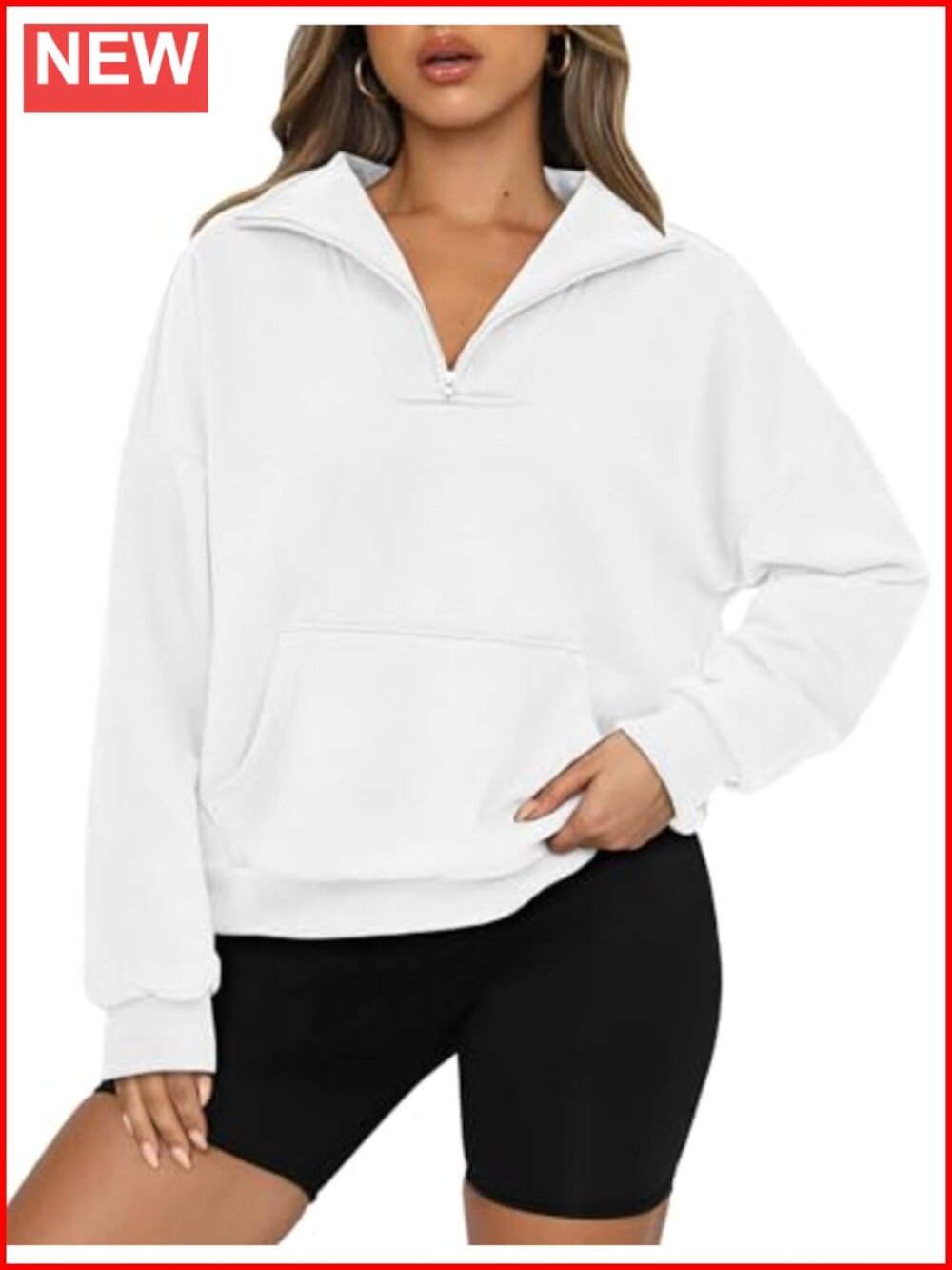 Womens Quarter Zip Crop Sweatshirt Long Sleeve Pullover Loose Fit